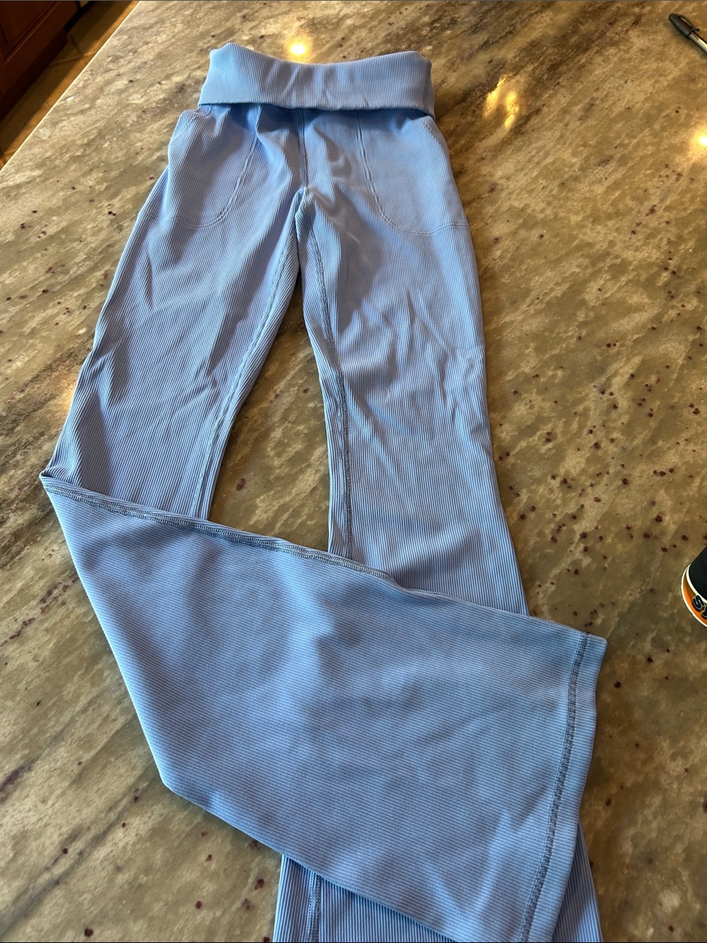Light Blue Ribbed Flare Pants